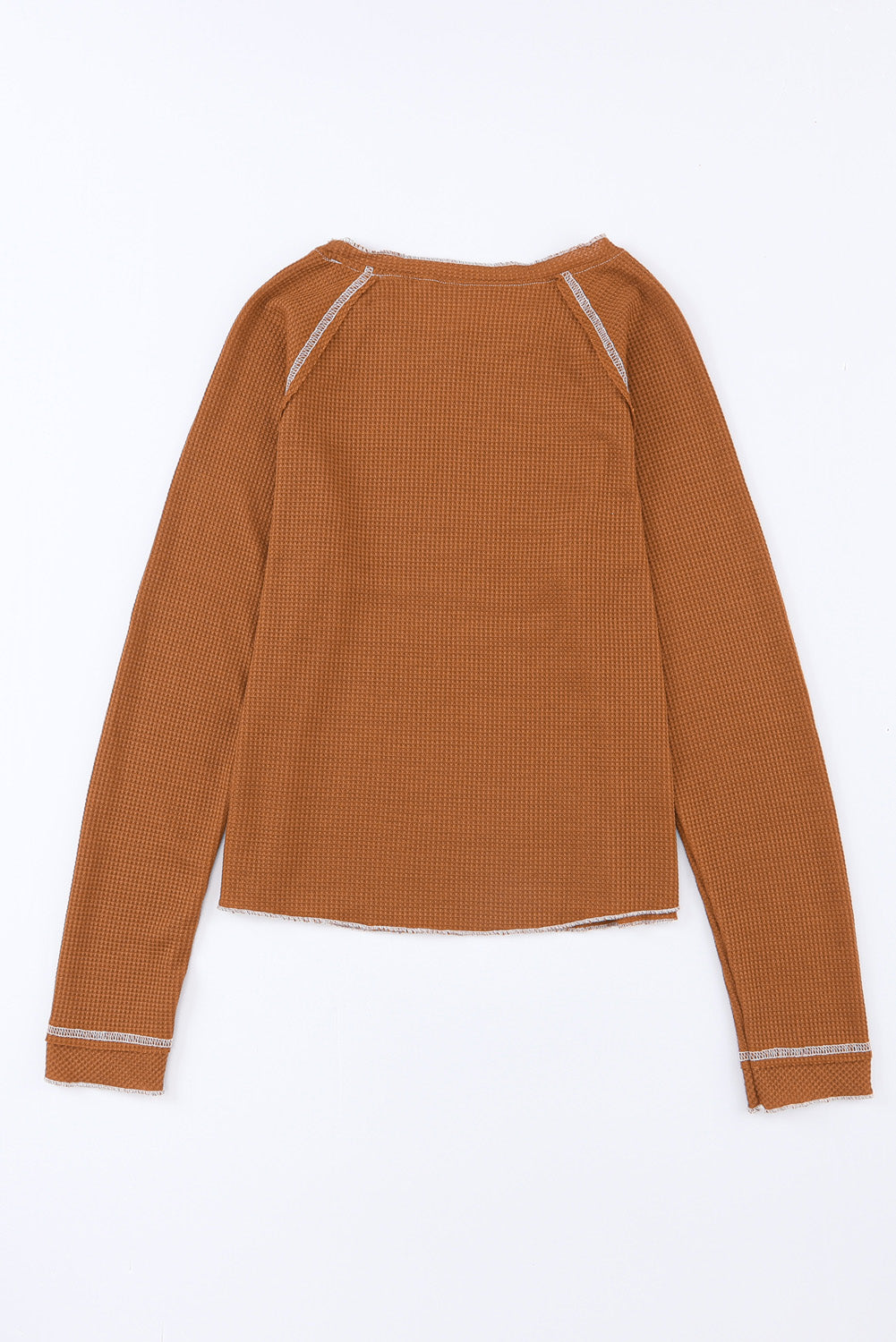 Textured Round Neck Long Sleeve Top - Brown