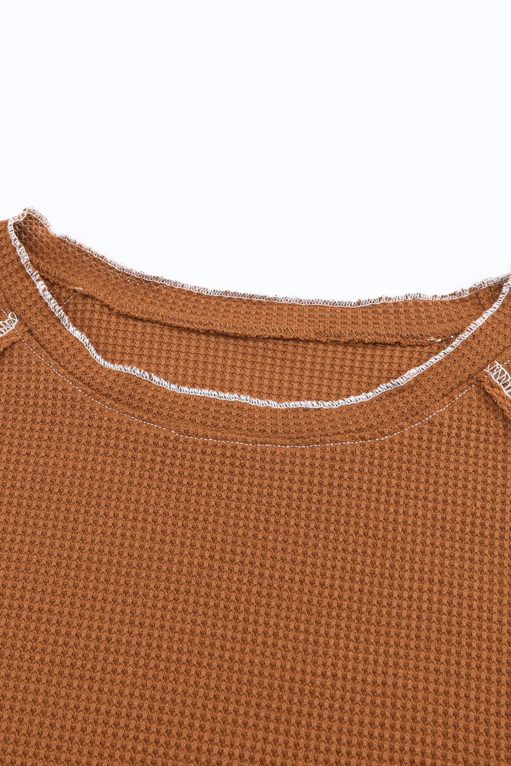 Textured Round Neck Long Sleeve Top - Brown