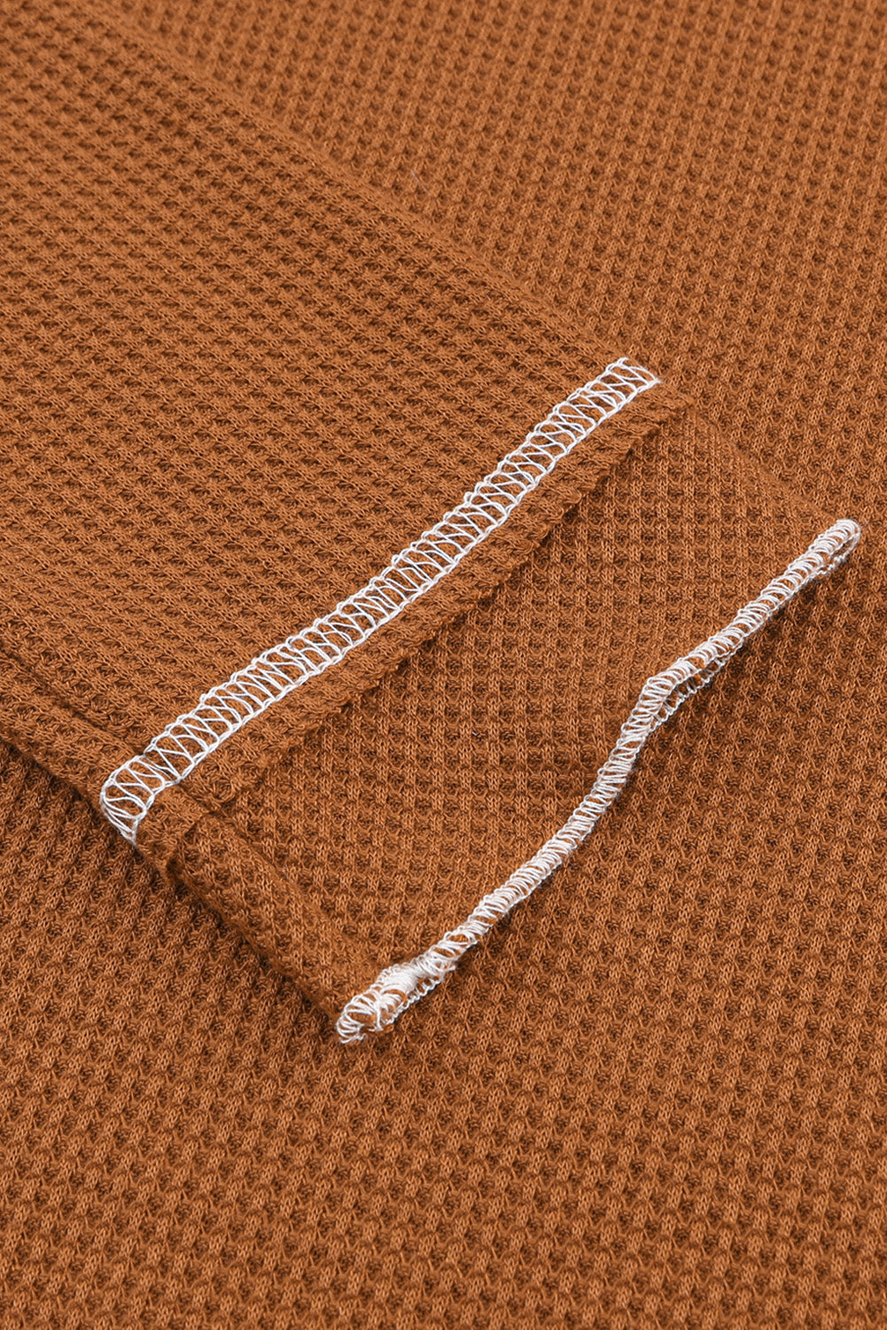 Textured Round Neck Long Sleeve Top - Brown