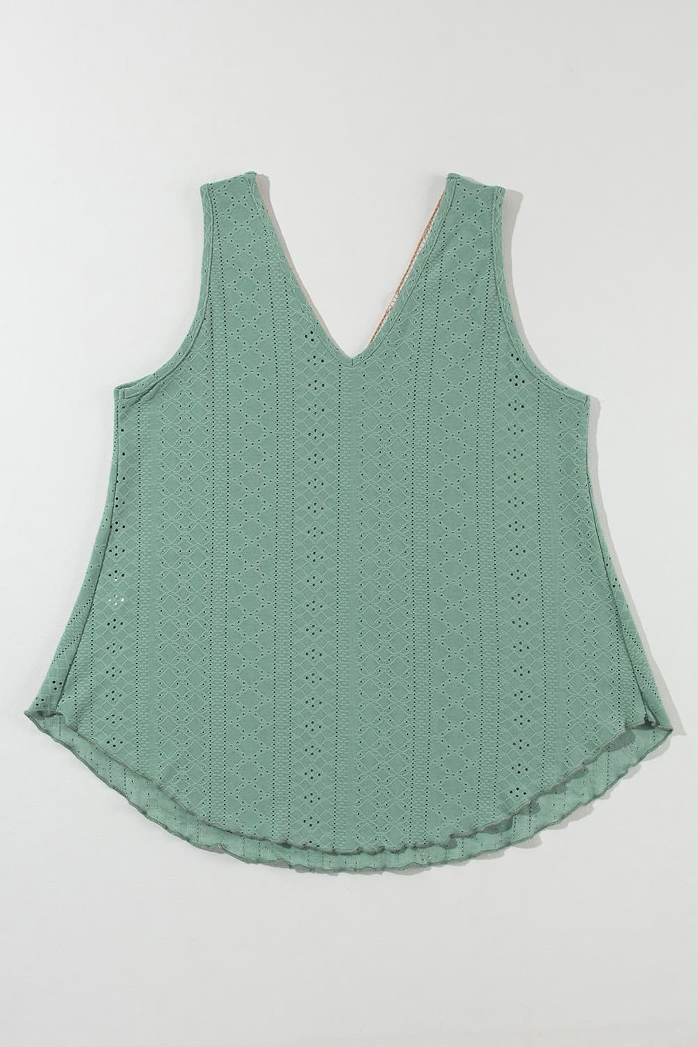 Mist Green Lace Crochet Splicing V Neck Loose Fit Tank Top