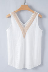 White Lace Crochet Splicing V Neck Loose Fit Tank Top